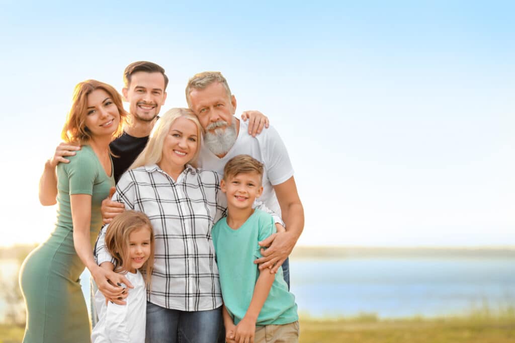 Portrait of big family in park